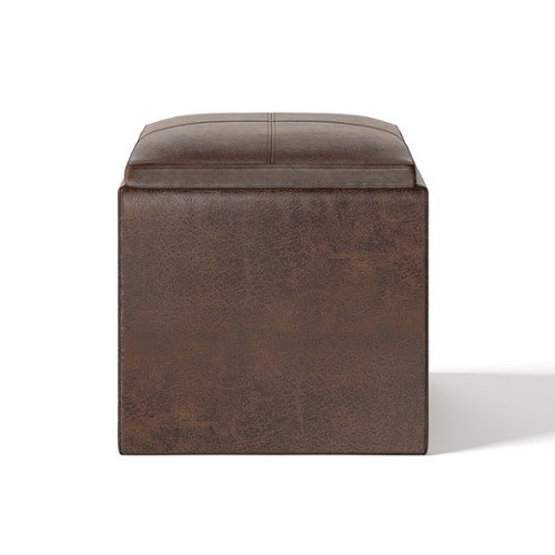 Simpli Home - Rockwood 17 inch Wide Contemporary Square Cube Storage Ottoman with Tray - Distressed Chestnut Brown