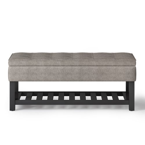 Simpli Home - Cosmopolitan 44 inch Wide Traditional Rectangle Storage Ottoman Bench with Open Bottom - Distressed Grey Taupe