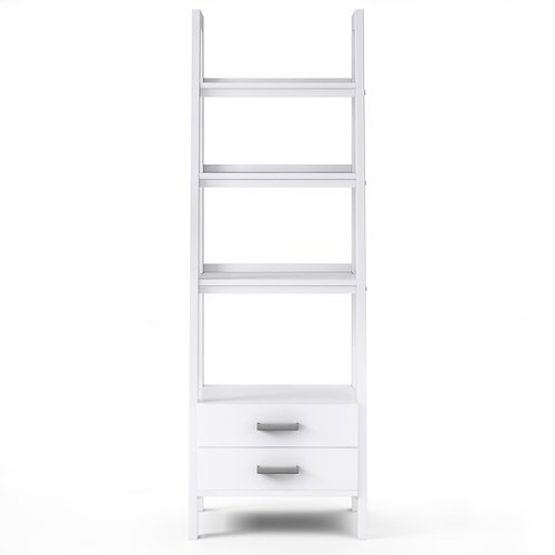 Simpli Home - Sawhorse SOLID WOOD 72 inch x 24 inch Modern Industrial Ladder Shelf with Storage in - White