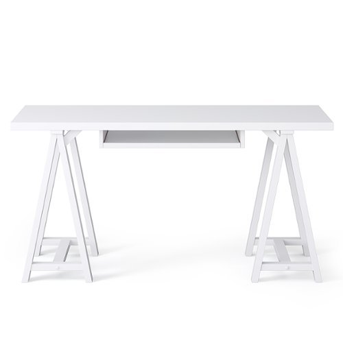 Simpli Home - Sawhorse SOLID WOOD Modern Industrial 60 inch Wide Writing Office Desk in - White