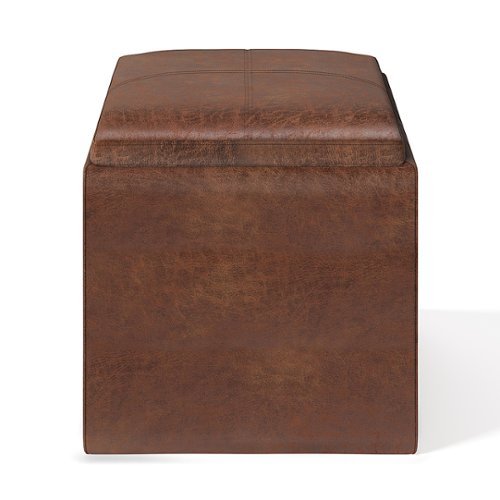 Simpli Home - Rockwood 17 inch Wide Contemporary Square Cube Storage Ottoman with Tray - Distressed Saddle Brown