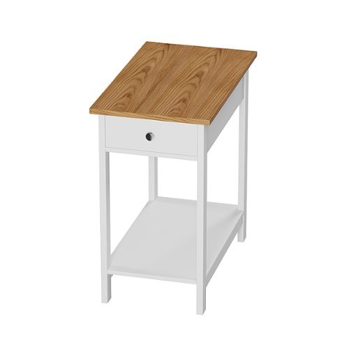Side Table with Drawer- Narrow End Table with Storage Shelf- 2 Toned Wood Stand for Bedroom & Entryway by Hastings Home - White & Oak-Alt_View_Standard_17 