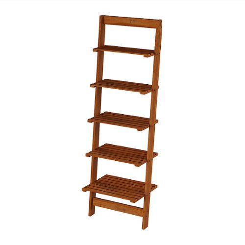 Hastings Home - Open Ladder 5-Tiered Bookshelf - Cherry Wood-Alt_View_Standard_16 