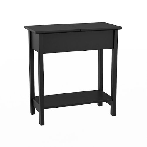 Flip Top End Table-Slim Side Console with Hidden Hinged Storage Compartment and Lower Shelf by Hastings Home - Matte Black-Alt_View_Standard_18 