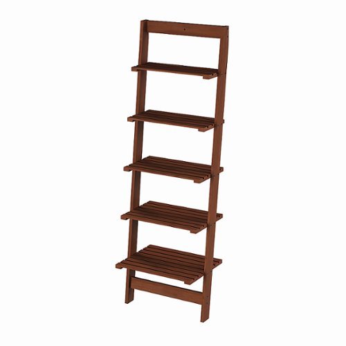 Hastings Home - 5-Tier Wall Shelf -Finished Wood Book Shelf With Compact Ladder Styling, Works as Bathroom Shelf and Display Shelf - Walnut-Alt_View_Standard_16 