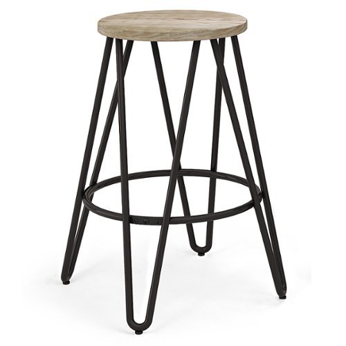 Simpli Home - Simeon Industrial Metal 24 inch Metal Counter Height Stool with Wood Seat in - Natural / Black
