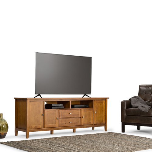 Simpli Home - Warm Shaker SOLID WOOD 72 inch Wide Transitional TV Media Stand in Light Golden Brown For TVs up to 80 inches - Light Golden Brown