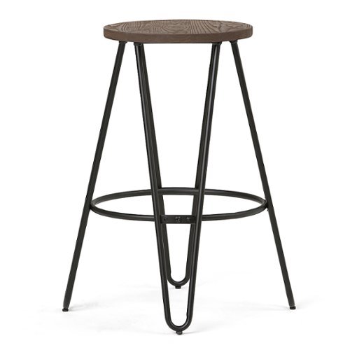 Simpli Home - Simeon Industrial Metal 26 inch Metal Counter Height Stool with Wood Seat (Set of 2) in - Cocoa Brown / Black