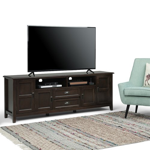 Simpli Home - Burlington SOLID WOOD 72 inch Wide Transitional TV Media Stand in Mahogany Brown For TVs up to 80 inches - Mahogany Brown