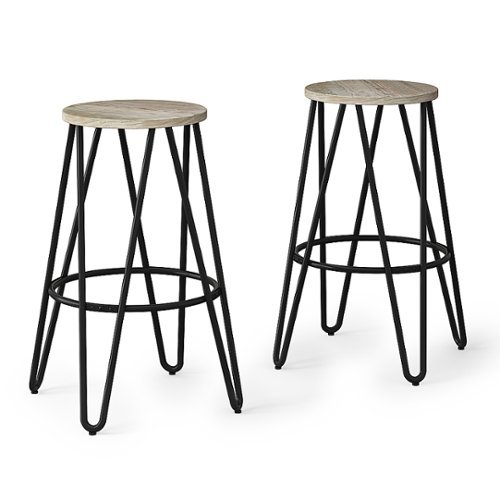 Simpli Home - Simeon Industrial Metal 26 inch Metal Counter Height Stool with Wood Seat (Set of 2) in - Natural / Black