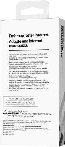 Best Buy essentials™ USB to Ethernet Adapter - White SHOP ONLINE