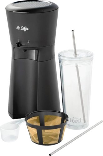 Mr. Coffee - Iced Single Serve Coffee Maker with Reusable Tumbler, Stainless Steel Straws and Reusable Gold-Tone Coffee Filter, Black - Black