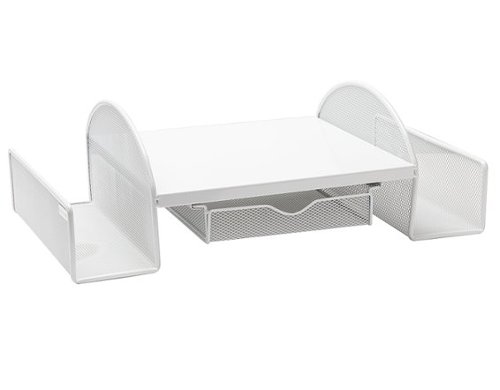 Mind Reader - Mesh Monitor Stand, Wire Screen Riser with Side Storage File Pockets - White-Front_Standard 