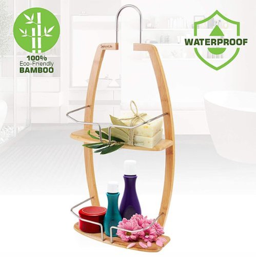 SereneLife - 2 Tier Natural Bamboo Shelf Shower Caddy Bathroom Organizer