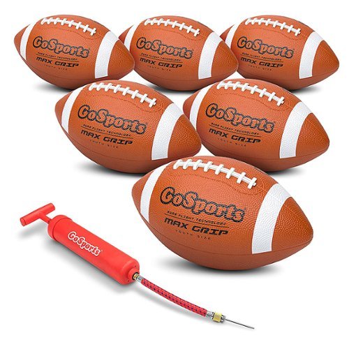 GoSports - Max Grip Rubber Football with Ball Pump and Bag (6 Pack) - Brown