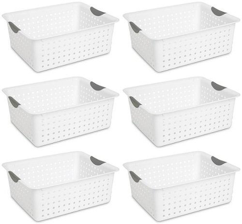 Sterilite - Large Plastic Bin Organizer Storage Basket w/ Handles (6 Pack) - White