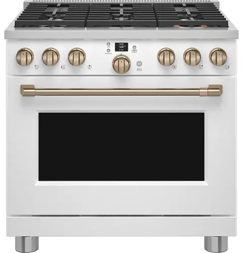 Front. Café - 5.75 Cu. Ft. Freestanding Dual Fuel True Convection Range with 6 Burners, Customizable - Matte White.