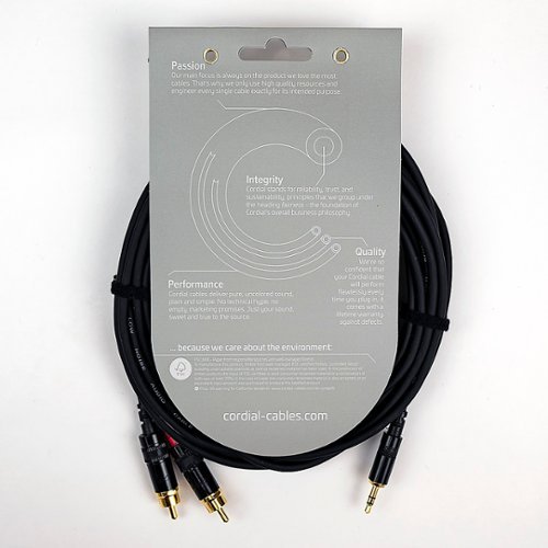 Cordial Y Adapter - Stereo 1/8 TRS Plug to L/R mono RCA - Black WORLDWIDE DELIVERY