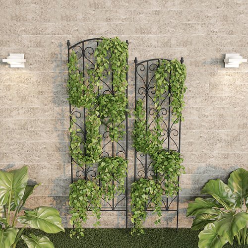 Nature Spring - Garden Trellis- For Climbing Plants-Set of 2- Metal Panels with Decorative Scrolls - Black-Alt_View_Standard_17 