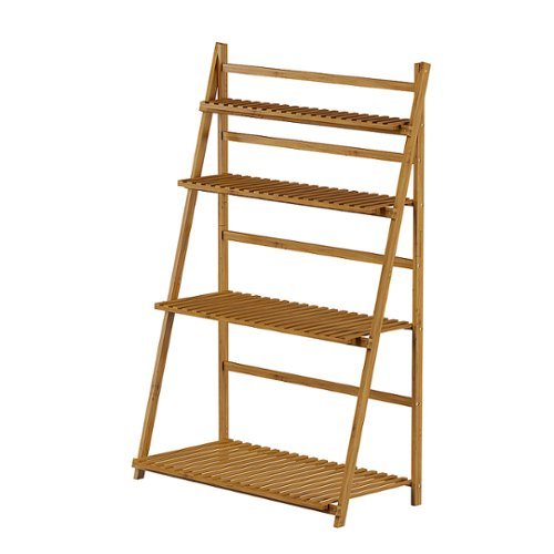Nature Spring - Ladder Plant Stand-4 Tier Freestanding Bamboo Storage Shelf-Foldable Indoor/Outdoor Rack - Natural Wood-Alt_View_Standard_17 