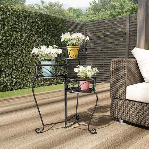 Nature Spring - 3-Tier Indoor or Outdoor Folding Wrought Iron Inspired Metal Display with Laser Cut Shelves - Black-Alt_View_Standard_17 
