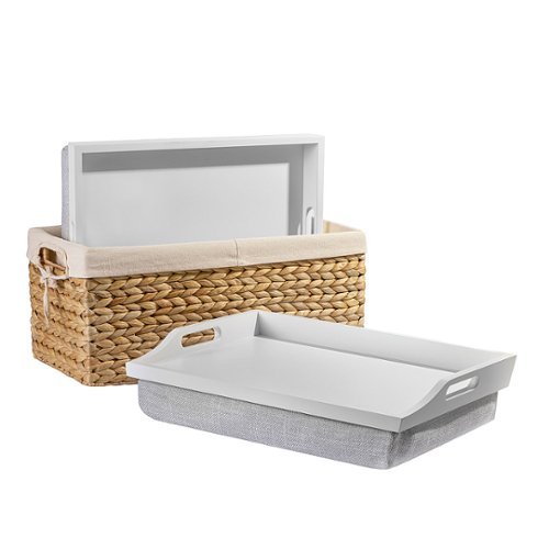 

Rossie Home - Lap Tray set of 2 with Basket - Soft White Wood