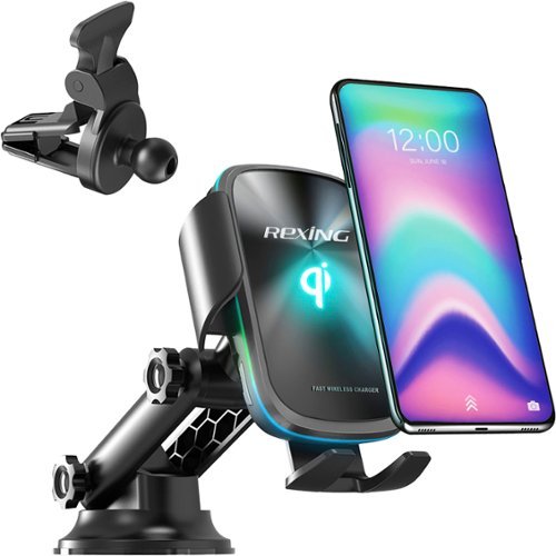 Rexing - Motorized Wireless 15W/7.5W Qi Charging Car Mount for iPhone, Android, Galaxy Smartphones - Black