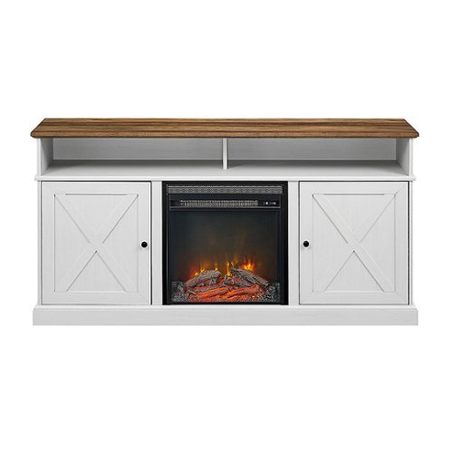 Walker Edison - Farmhouse Tall Barndoor Soundbar Storage Fireplace TV Stand for Most TVs up to 65" - Brown White