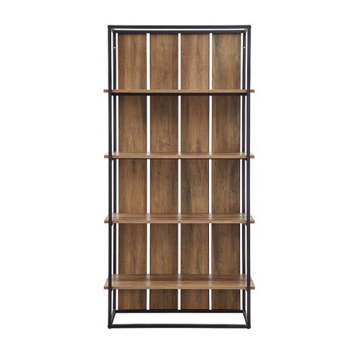Walker Edison - Shiplap Wood and Metal 4-Shelf Bookcase - Brown Black