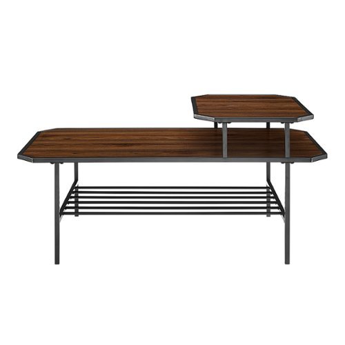 Walker Edison - 44” Modern 2 Tiered Metal and Wood Coffee Table - Dark Walnut