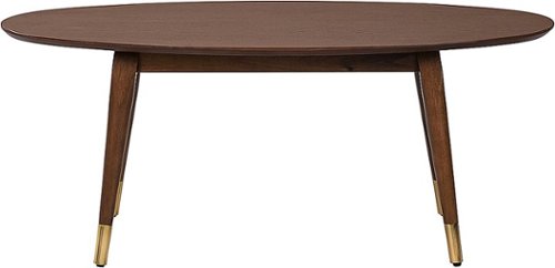Elle Decor - Clemintine Mid-Century Oval Coffee Table with Brass Accents - French Walnut