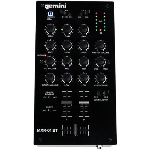 gemini MXR-01BT 2-Channel Professional DJ Mixer with Bluetooth Input - Black - Black