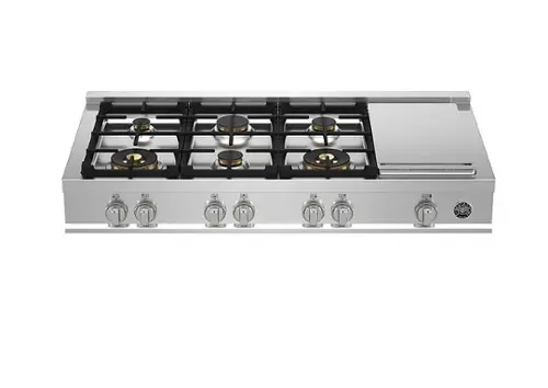 Front. Bertazzoni - Master Series 48" Gas Rangetop 6 Burners plus electric griddle - Stainless Steel.