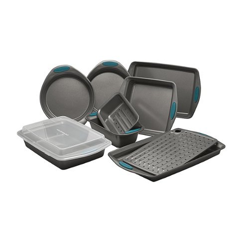 Rachael Ray - Yum-o! Oven Lovin' 10-Piece Nonstick Baking Pans Set - Gray with Marine Blue Grips