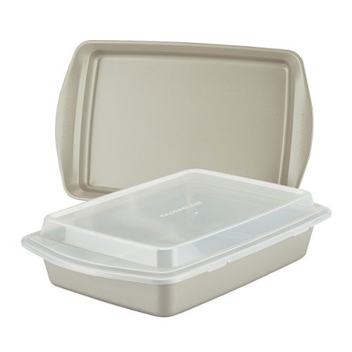 Rachael Ray - 3-Piece Nonstick Bakeware Pan Set with Lid - Silver