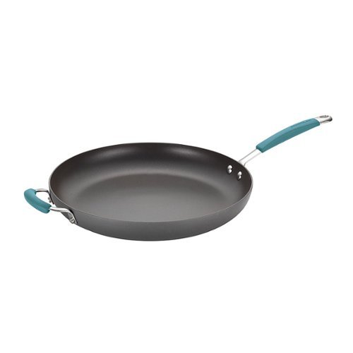 Rachael Ray - Cucina 14-Inch Skillet with Helper Handle - Gray with Blue Handles