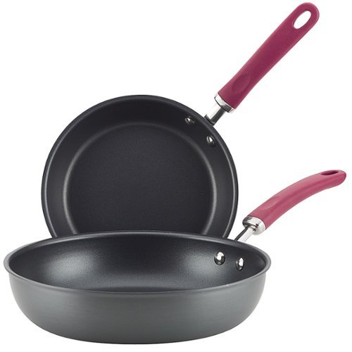 Rachael Ray - Create Delicious 2-Piece Skillet Set - Gray with Burgundy Handles