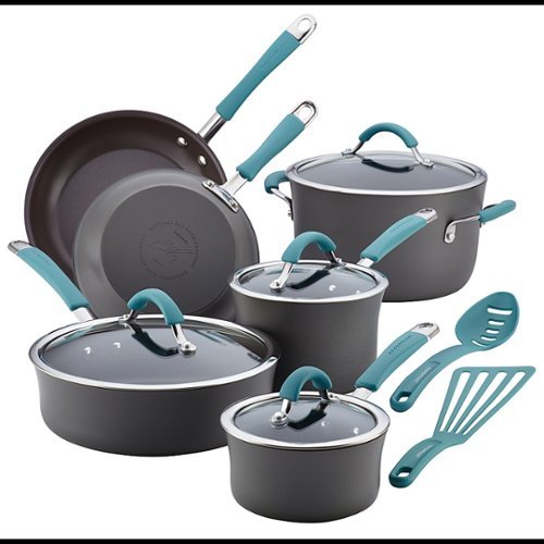 Rachael Ray - Cucina 12-Piece Cookware Set - Gray with Blue Handles