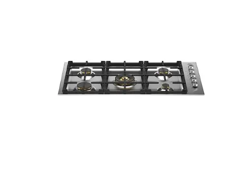 Front. Bertazzoni - Professional Series 36" Drop-In Gas Cooktop 5 Brass Burners - Stainless Steel.