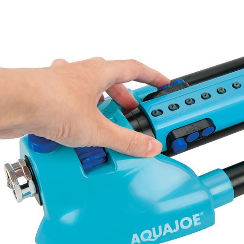 Aqua Joe AJ-OMS20-BRS Indestructible Metal Base Oscillating Sprinkler | Customizable Coverage | 4973 sq ft Max Coverage - Blue WORLDWIDE DELIVERY