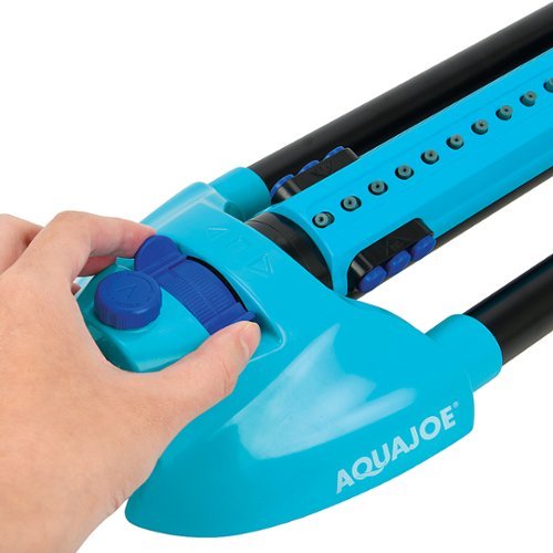 Aqua Joe AJ-OMS20-BRS Indestructible Metal Base Oscillating Sprinkler | Customizable Coverage | 4973 sq ft Max Coverage - Blue GLOBAL SHIPPING
