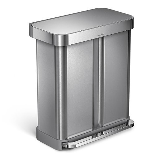 simplehuman - 58 L Rectangular Hands-Free Dual Compartment Recycling Kitchen Step Trash Can with Soft-Close Lid - Brushed Stainless Steel