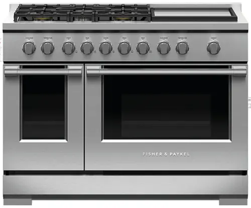Front. Fisher & Paykel - 7.7 Cu. Ft. Freestanding Double Oven Gas Convection Range - Stainless steel.