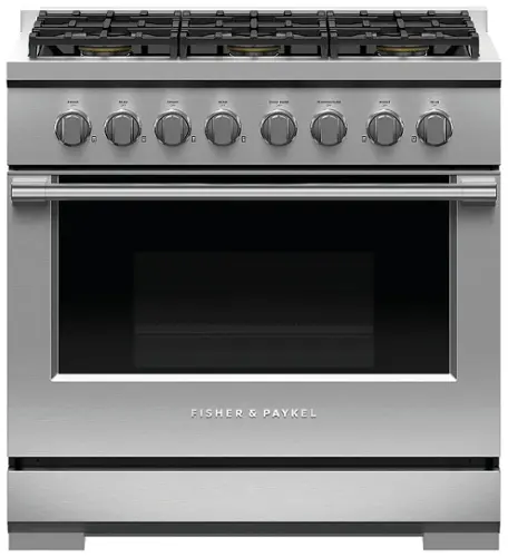 Front. Fisher & Paykel - Professional 36 inch 6 Burner Gas Range - Stainless Steel.