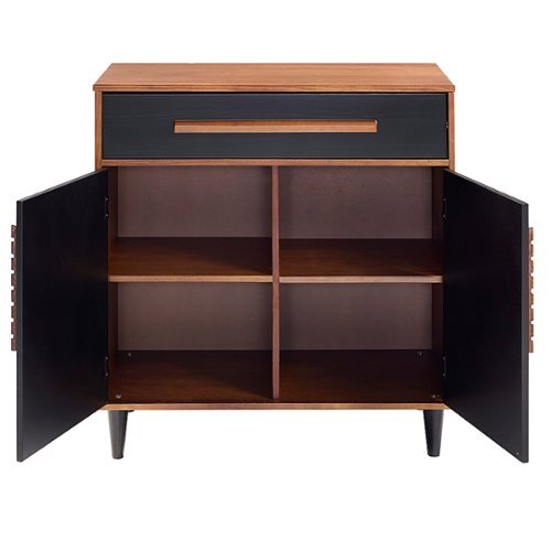 Walker Edison - Boho Chevron Storage Console with Wood Detail for TVs up to 28" - Black/Brown