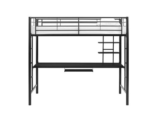Walker Edison - Premium Metal Full Size Loft Bed with Wood Workstation - Black