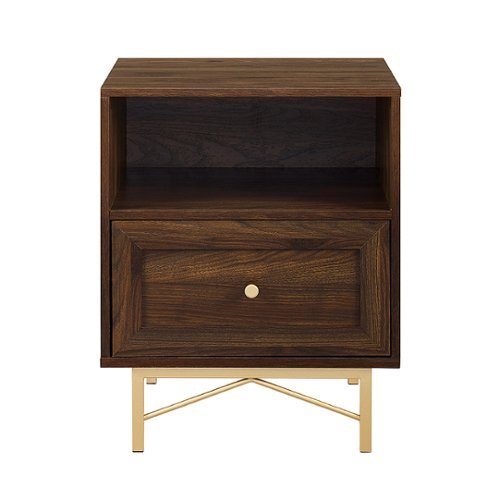 Walker Edison - 20” Contemporary 1 Drawer Gold Accent Nightstand - Dark Walnut-Front_Standard 