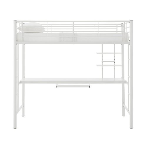 Walker Edison - Premium Metal Full Size Loft Bed with Wood Workstation - White