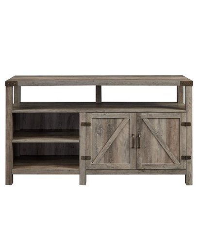 Walker Edison - Modern Farmhouse Barn Door Highboy TV Stand for TVs up to 65" - Grey Wash-Front_Standard 