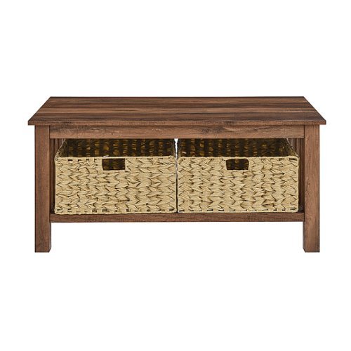 Walker Edison - 40” Mission Style Coffee Table with Storage Bins - Rustic Oak